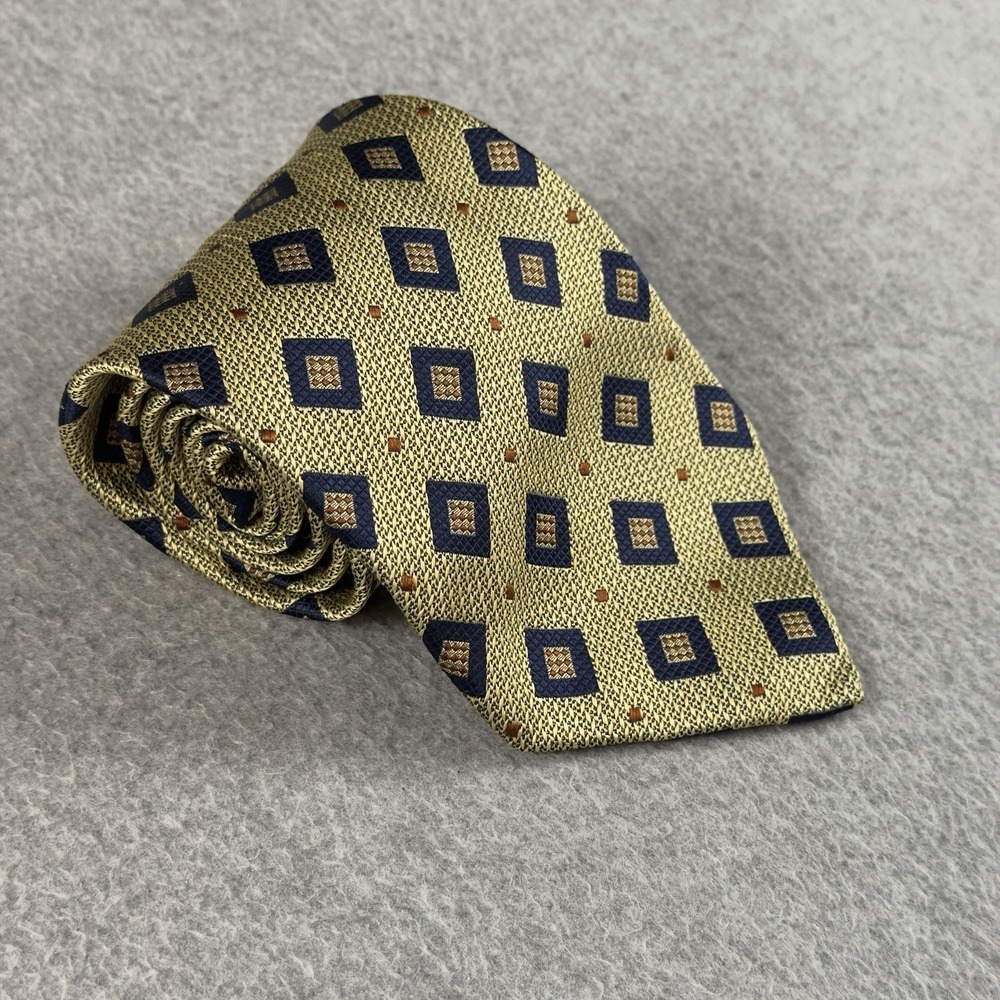Vintage Altea Milano Silk Tie Gold Navy Geometric 80s Made Italy 55x3.75"